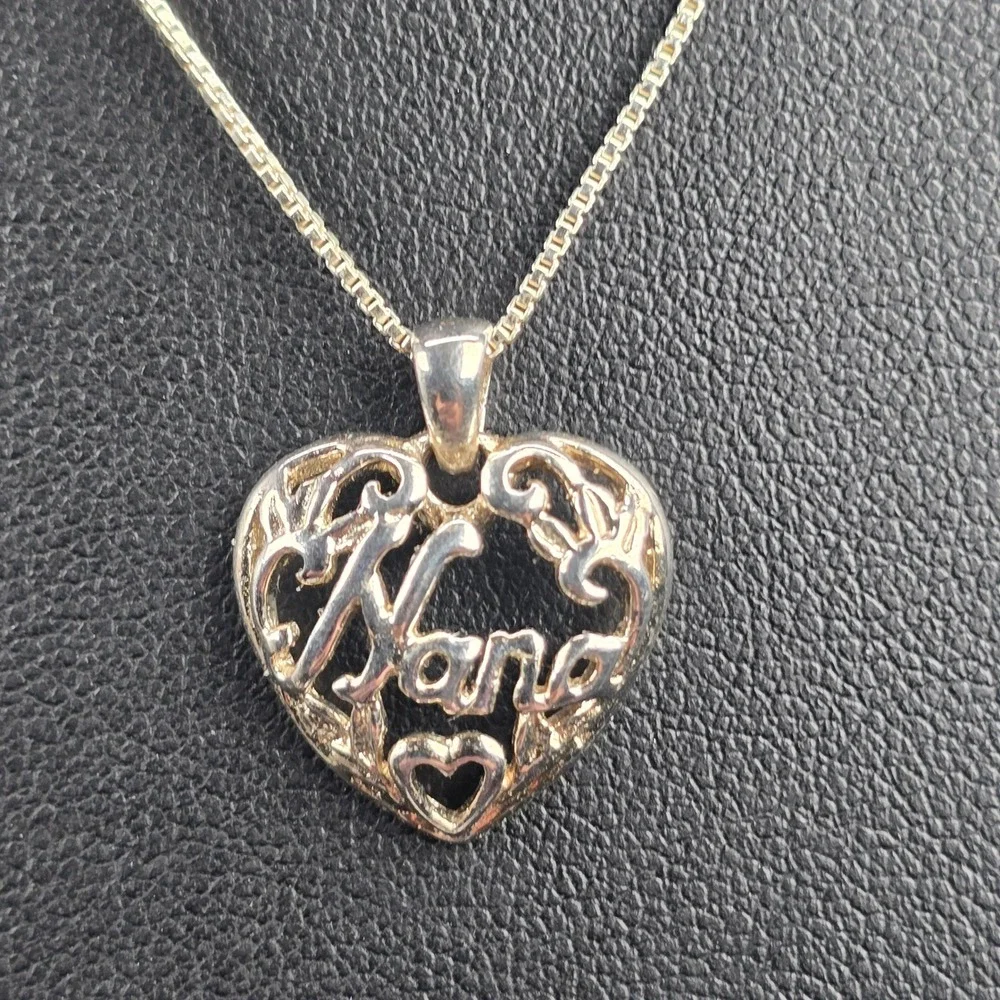 Filigree Sterling Silver Nana Grandmother Heart Pendant Necklace Box Chain 18